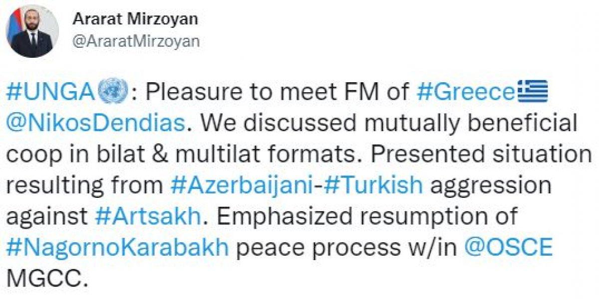 Nikos Dendias, Ermeni mevkidaşı Mirzoyan'la Dağlık Karabağ'ı görüştü