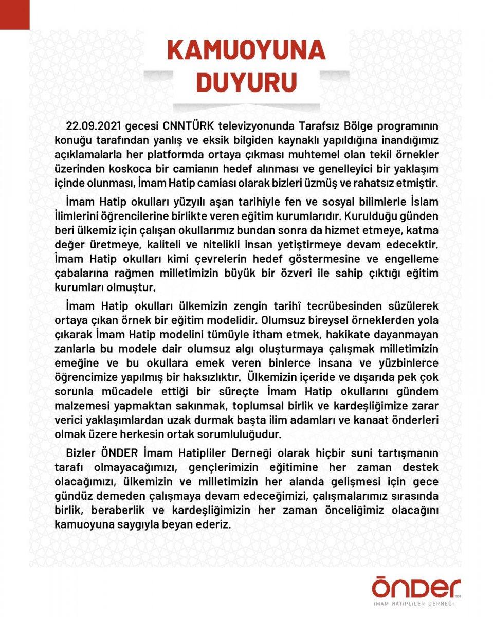 ÖNDER İmam Hatipliler Derneği’nden Cübbeli Ahmet'e tepki