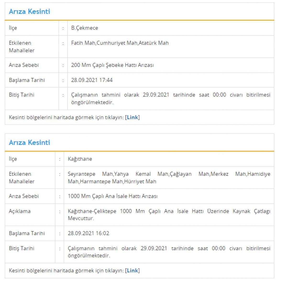 İstanbul'da sular ne zaman gelecek? 28 Eylül 2021 İSKİ su kesintisi ve arıza sorgulama