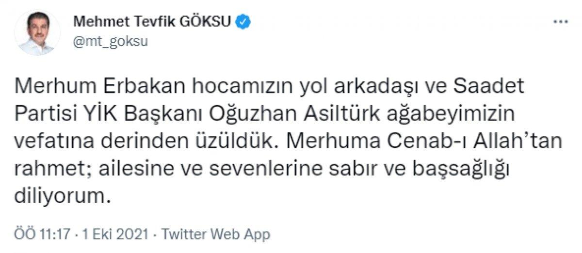 Siyaset dünyasından Oğuzhan Asiltürk için taziye mesajları