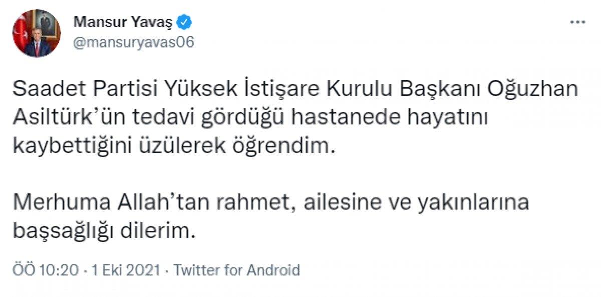 Siyaset dünyasından Oğuzhan Asiltürk için taziye mesajları