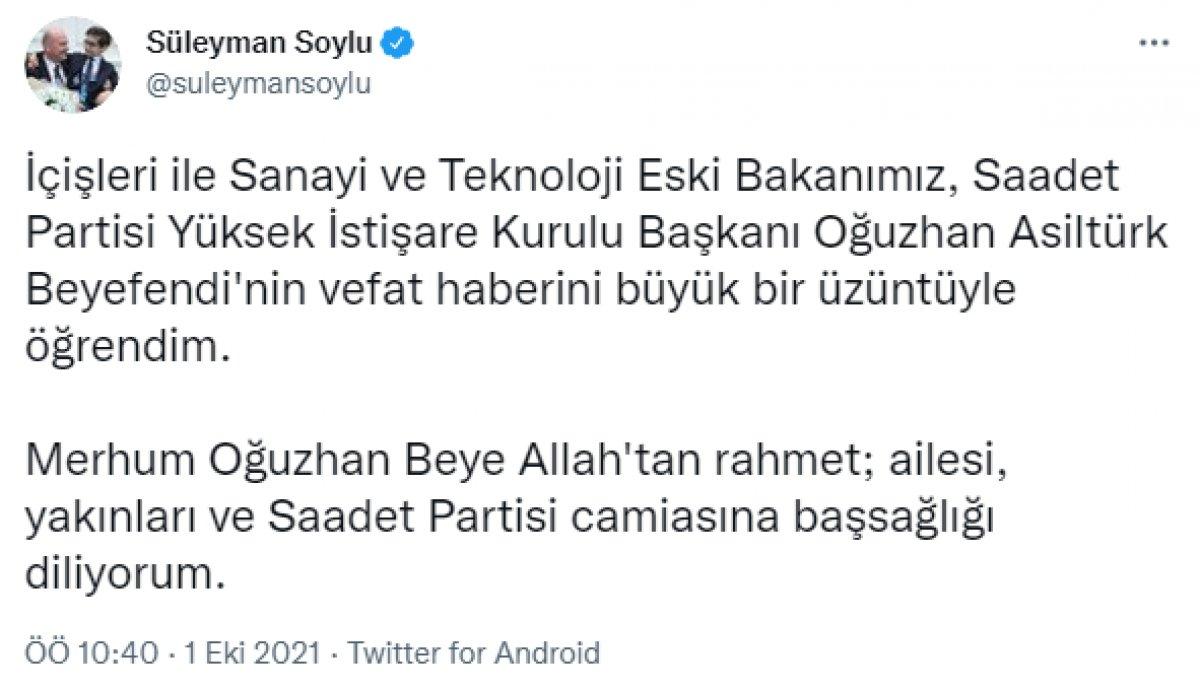 Siyaset dünyasından Oğuzhan Asiltürk için taziye mesajları