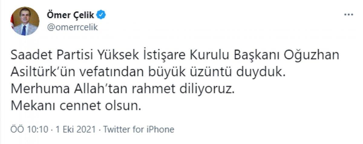 Siyaset dünyasından Oğuzhan Asiltürk için taziye mesajları