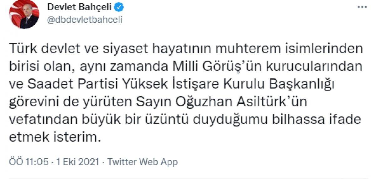 Siyaset dünyasından Oğuzhan Asiltürk için taziye mesajları