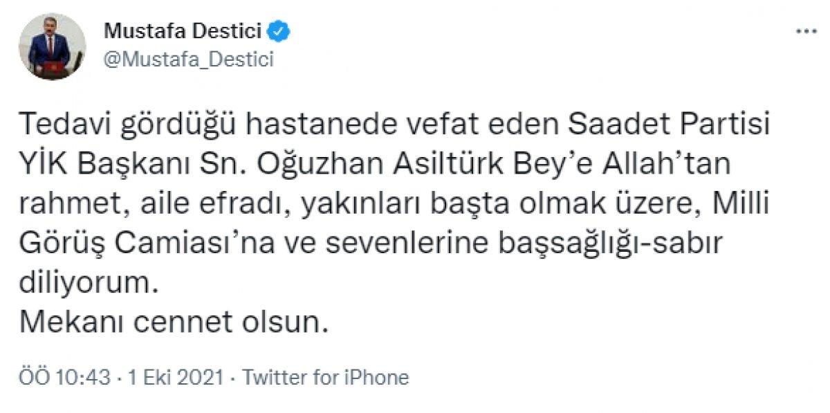 Siyaset dünyasından Oğuzhan Asiltürk için taziye mesajları