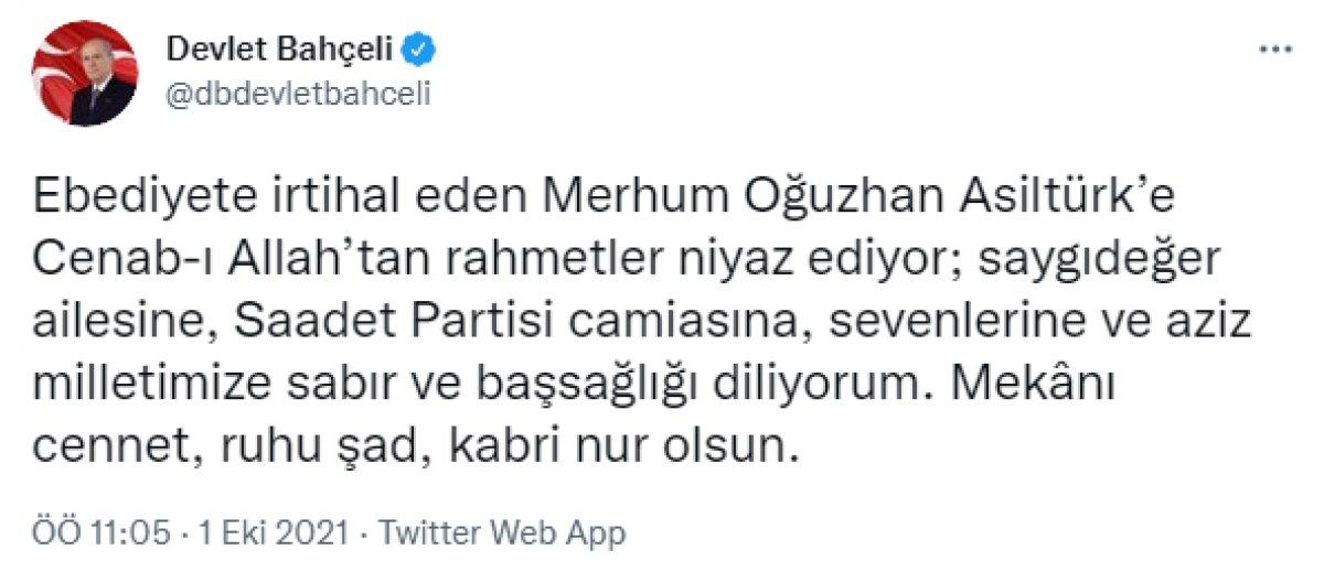 Siyaset dünyasından Oğuzhan Asiltürk için taziye mesajları