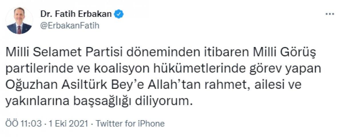 Siyaset dünyasından Oğuzhan Asiltürk için taziye mesajları