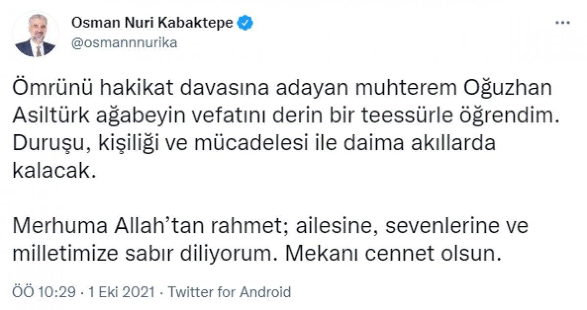 Siyaset dünyasından Oğuzhan Asiltürk için taziye mesajları