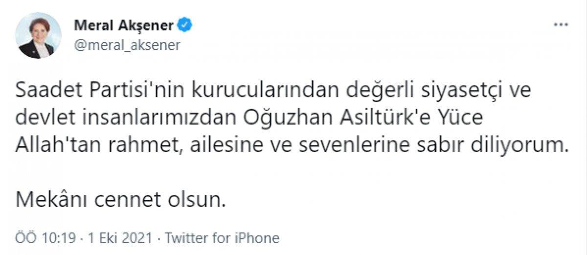 Siyaset dünyasından Oğuzhan Asiltürk için taziye mesajları