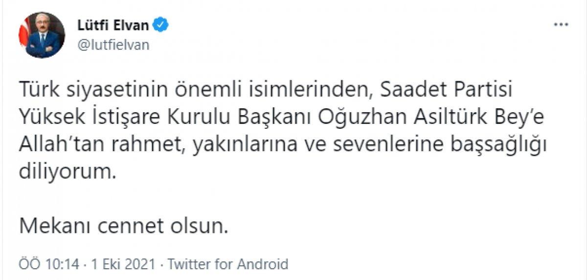 Siyaset dünyasından Oğuzhan Asiltürk için taziye mesajları