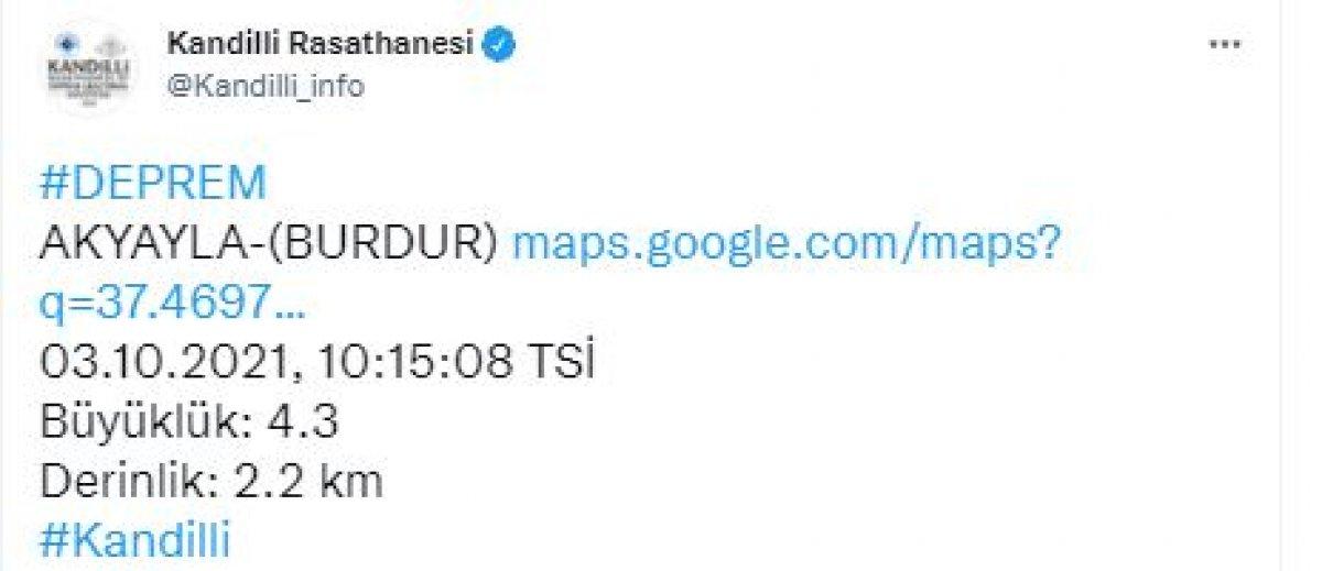 Burdur'da 4.2 büyüklüğünde deprem oldu