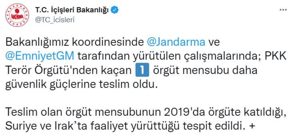 PKK'dan kaçan bir örgüt mensubu teslim oldu