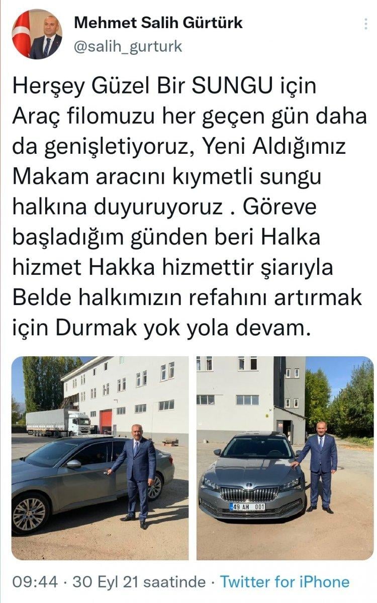Sungu Belediye Başkanı'nın yeni makam aracı paylaşımı