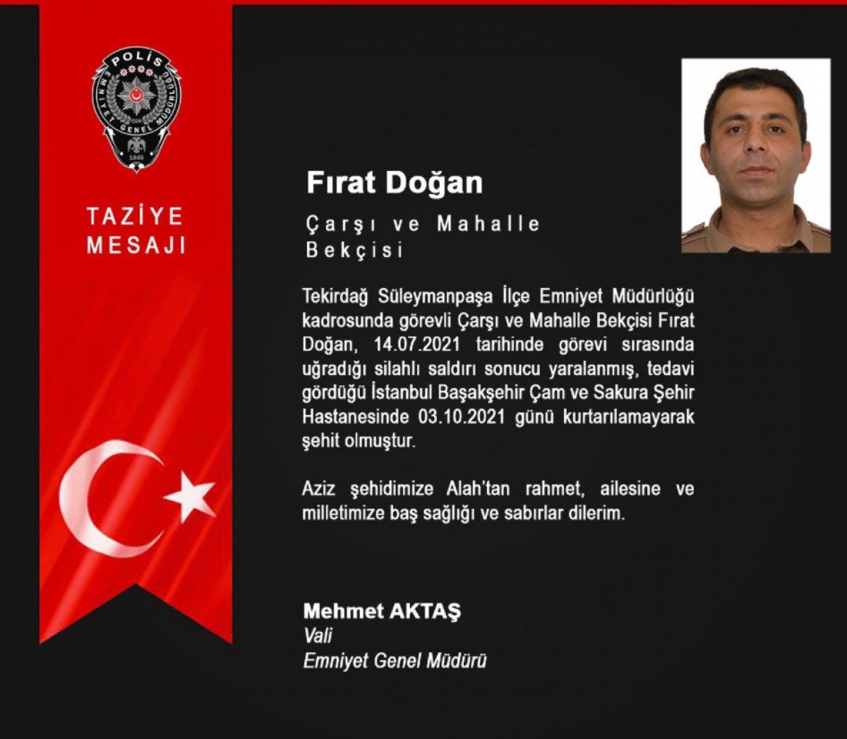 Tekirdağ'da saldırıya uğrayan bekçi kurtarılamadı