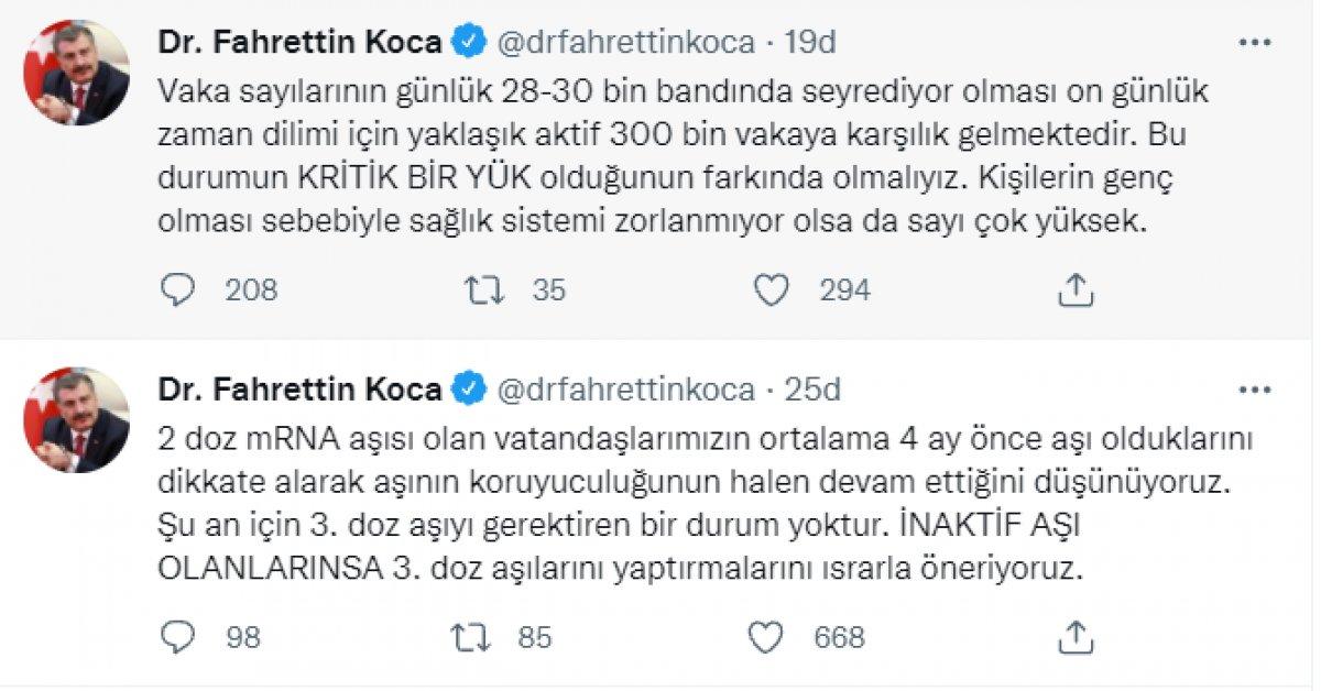 Fahrettin Koca: Şu an için 3'üncü doz aşıyı gerektiren bir durum yok