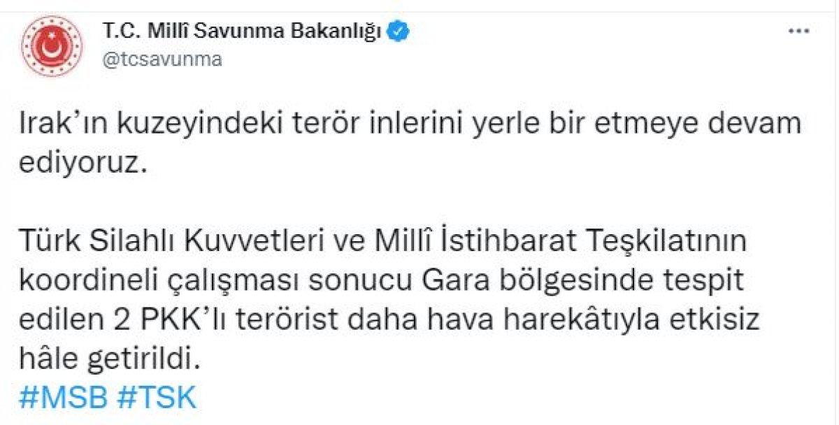 Gara'da, 2 PKK'lı terörist etkisiz hale getirildi