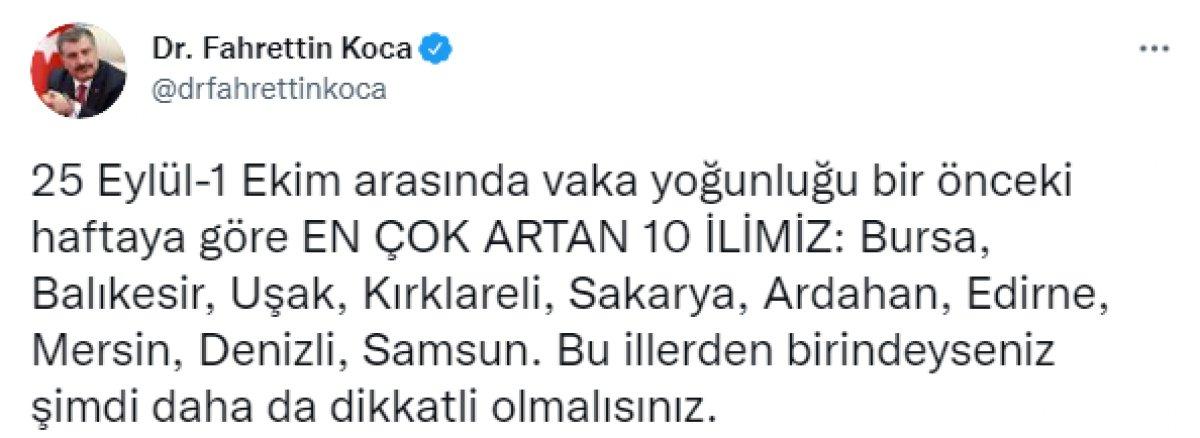Fahrettin Koca, vakaların en çok arttığı 10 ili açıkladı