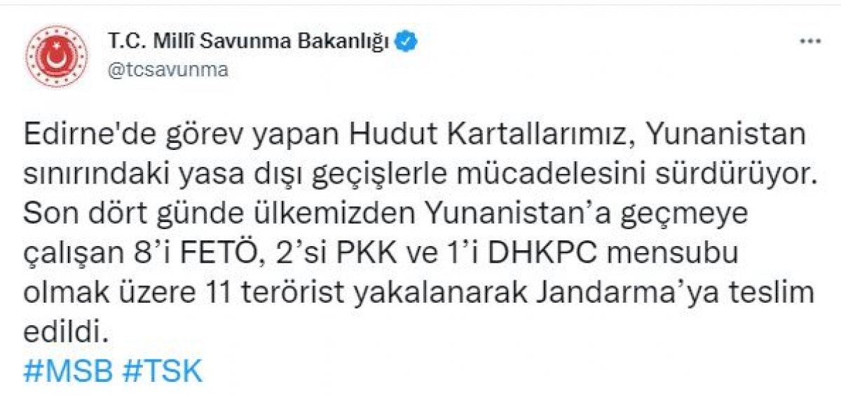 Yunanistan'a kaçmaya çalışan 11 terörist Edirne'de yakalandı