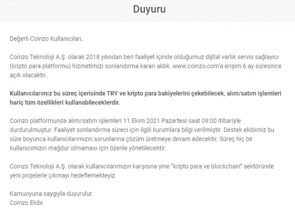 Coinza'nın duyurusu