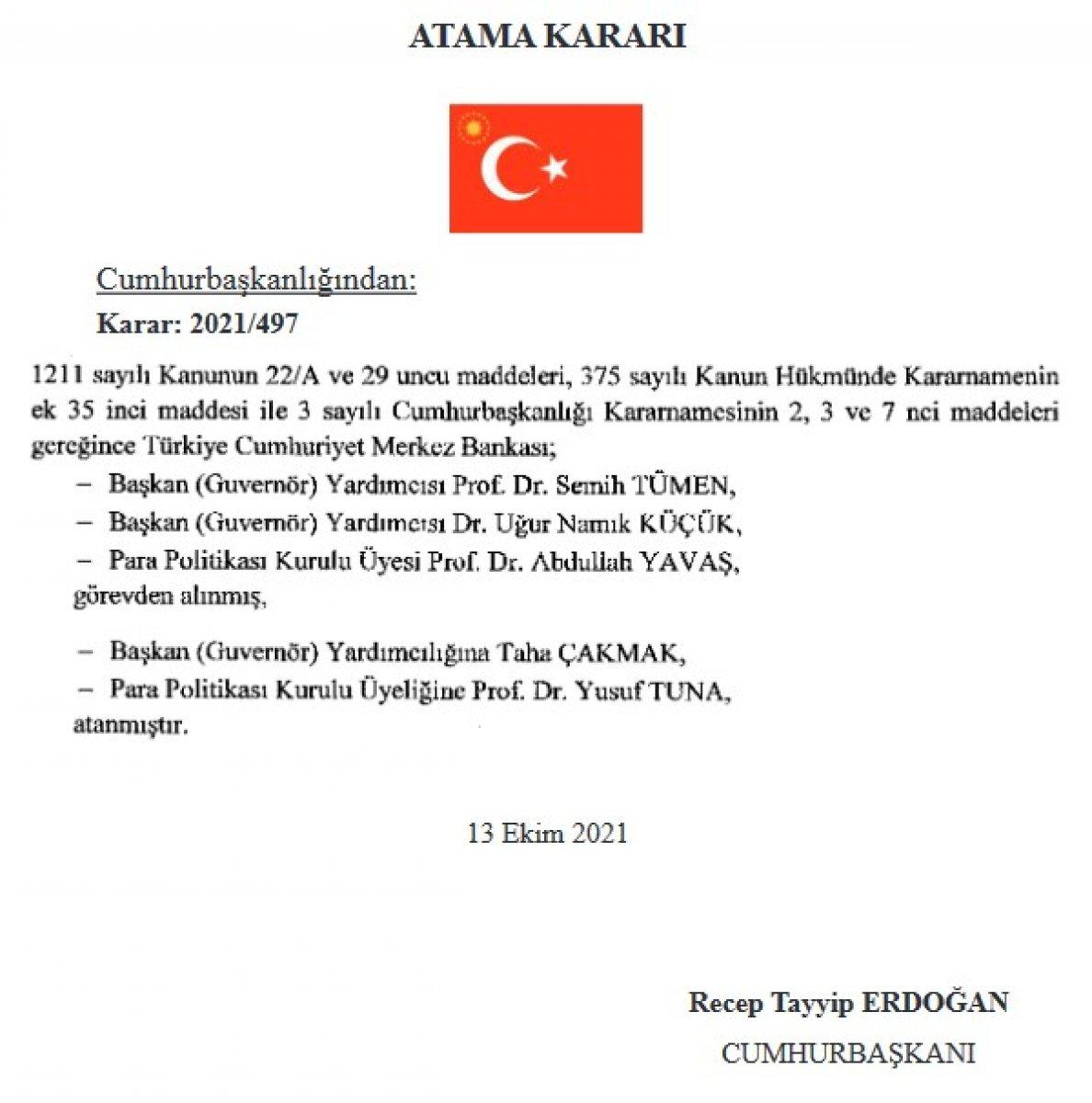 Merkez Bankası'nda 2 başkan yardımcısı görevden alındı