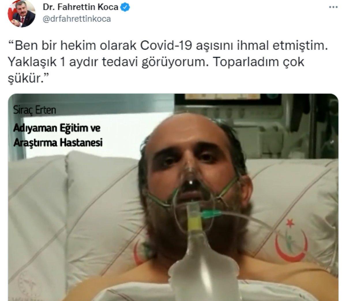 Fahrettin Koca, koronaya yakalanan hekimi paylaştı