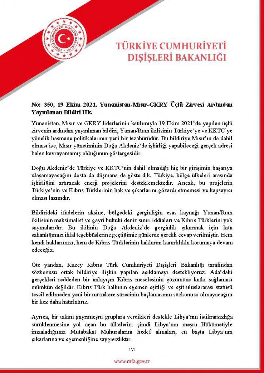 Dışişleri Bakanlığı'ndan 3 ülkeye bildiri tepkisi