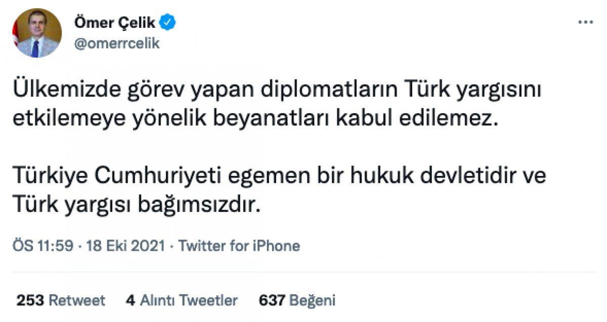 Ömer Çelik'ten Kavala ortak çağrısına yanıt