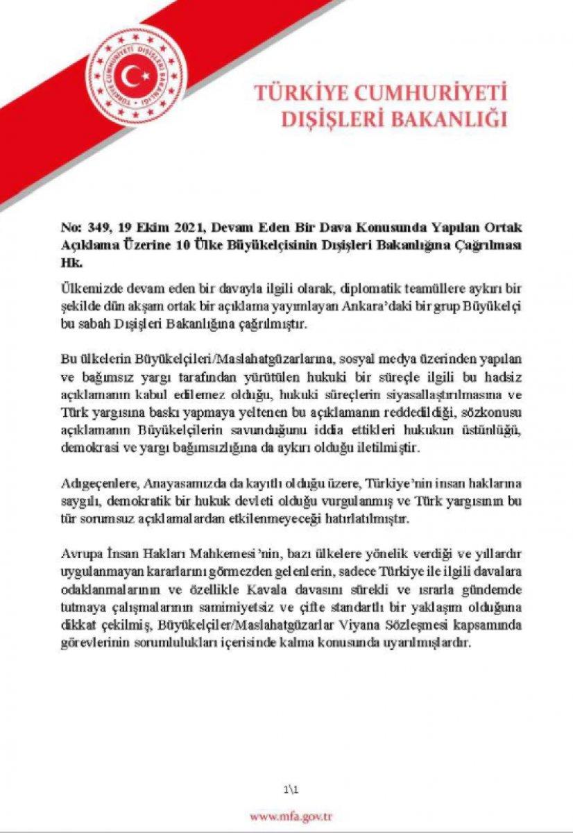 10 ülkenin diplomatik misyon şefleri Dışişleri Bakanlığı'nda