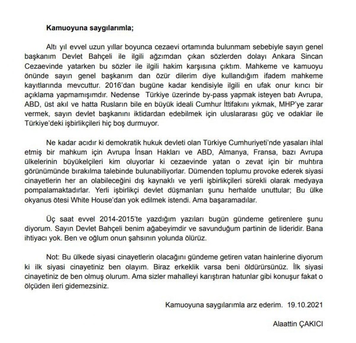 Alaattin Çakıcı 'siyasi cinayetler' tartışmasına dahil oldu