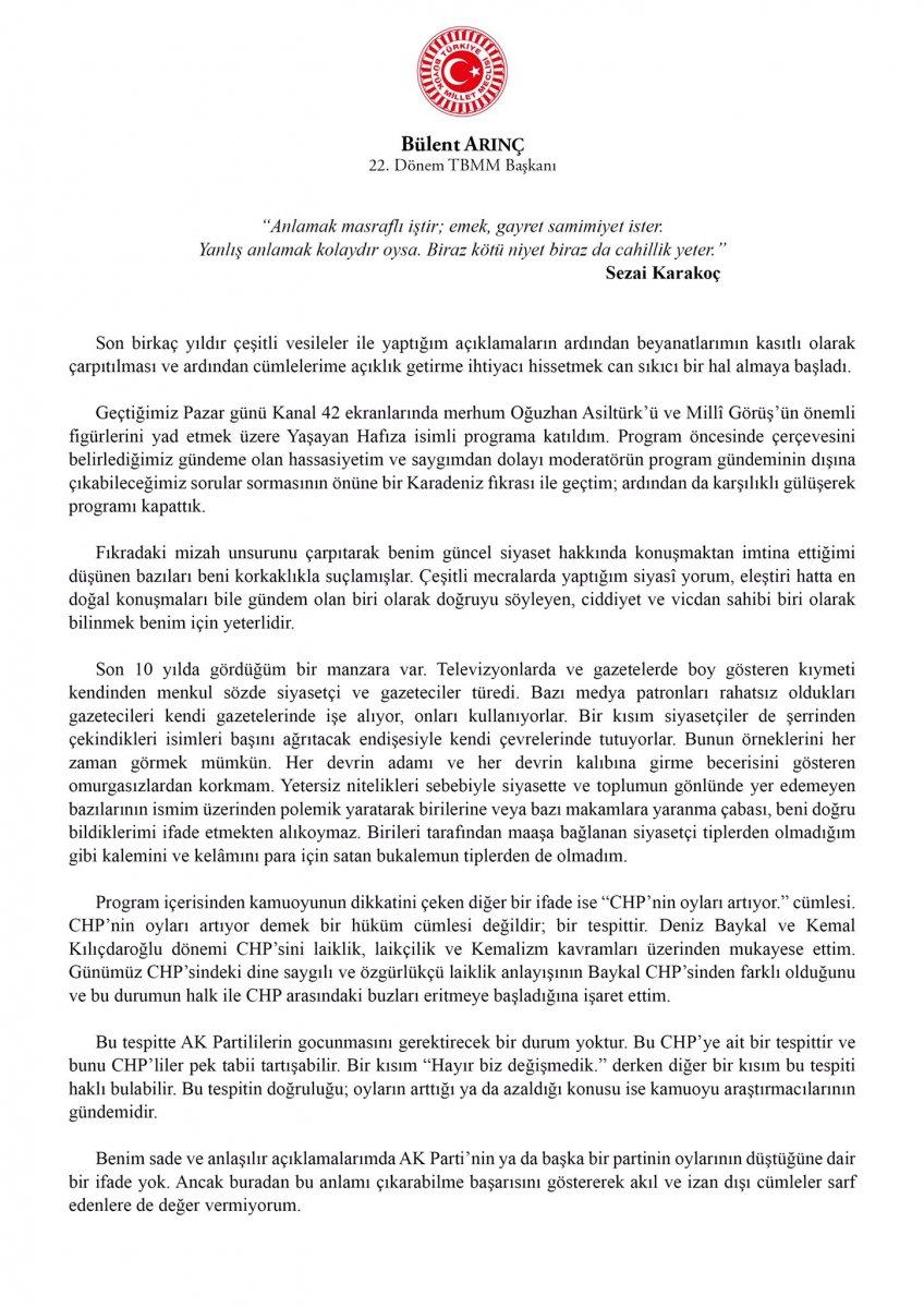 Bülent Arınç, CHP'nin oylarına ilişkin sözlerine açıklık getirdi