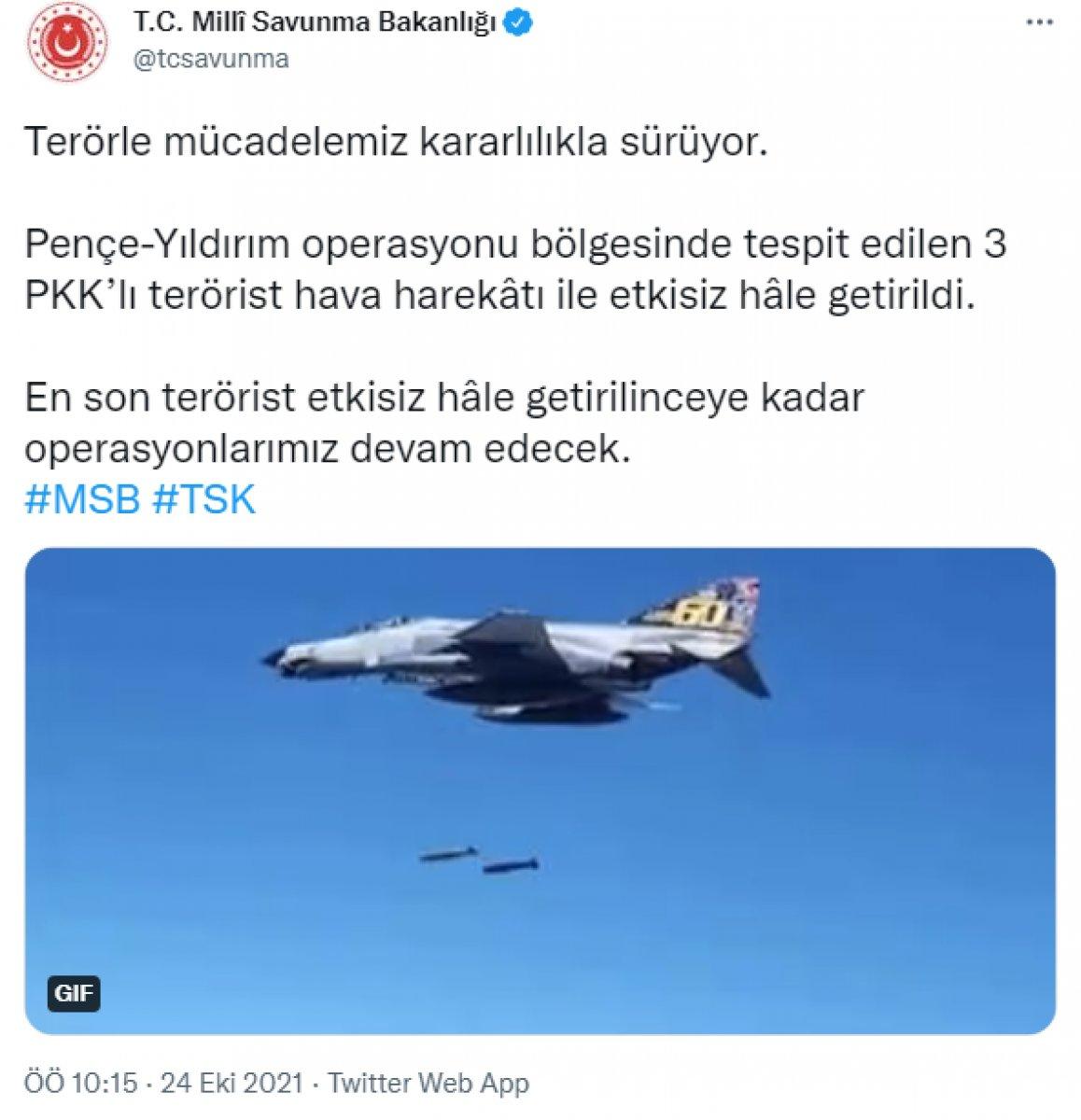 Pençe-Yıldırım Operasyonu'nda 3 terörist öldürüldü