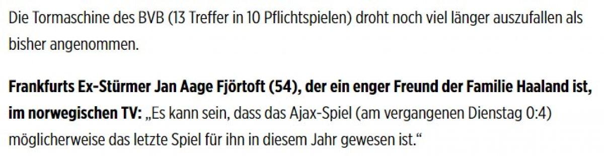 Haaland, ilk yarının sonuna kadar yok