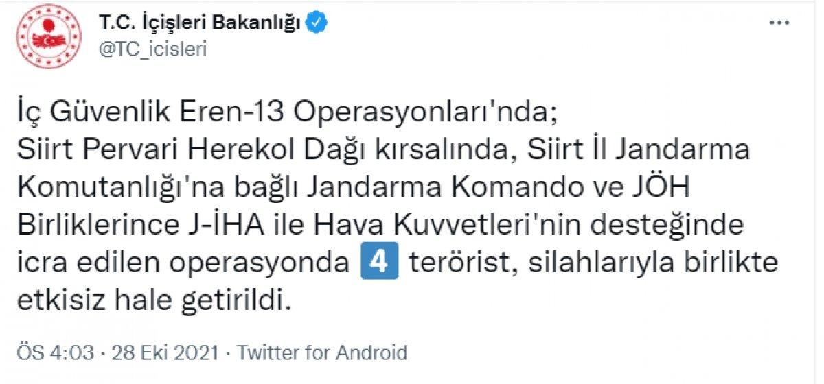 Eren-13 Operasyonlarında 4 terörist öldürüldü