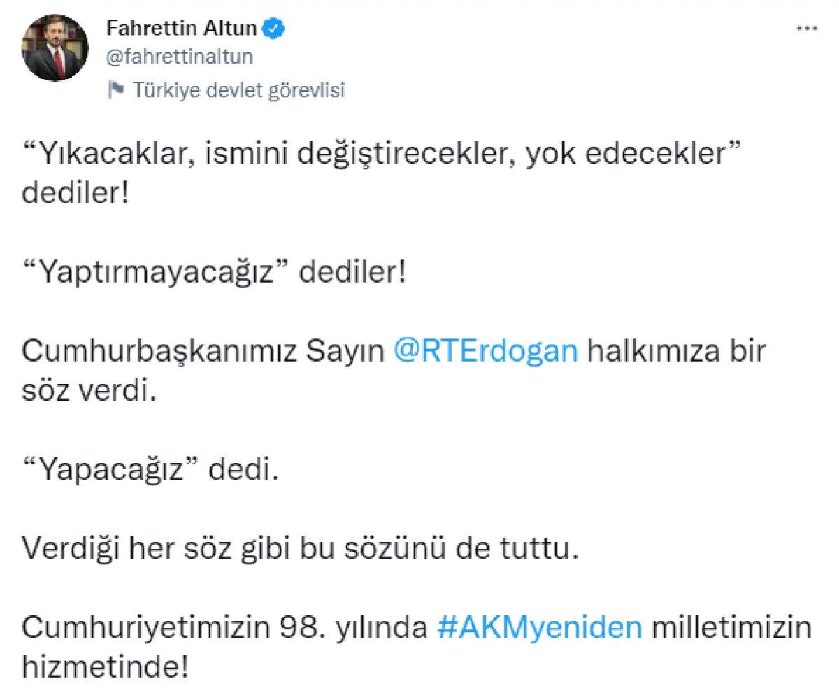 Fahrettin Altun: Cumhuriyet'in 98'inci yılında AKM yeniden hizmetinizde