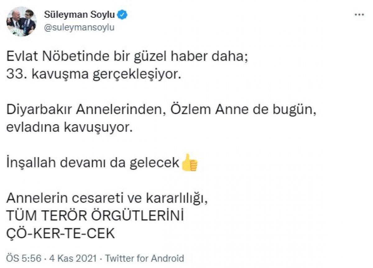 Süleyman Soylu: Evlat nöbetinde bir kavuşma daha