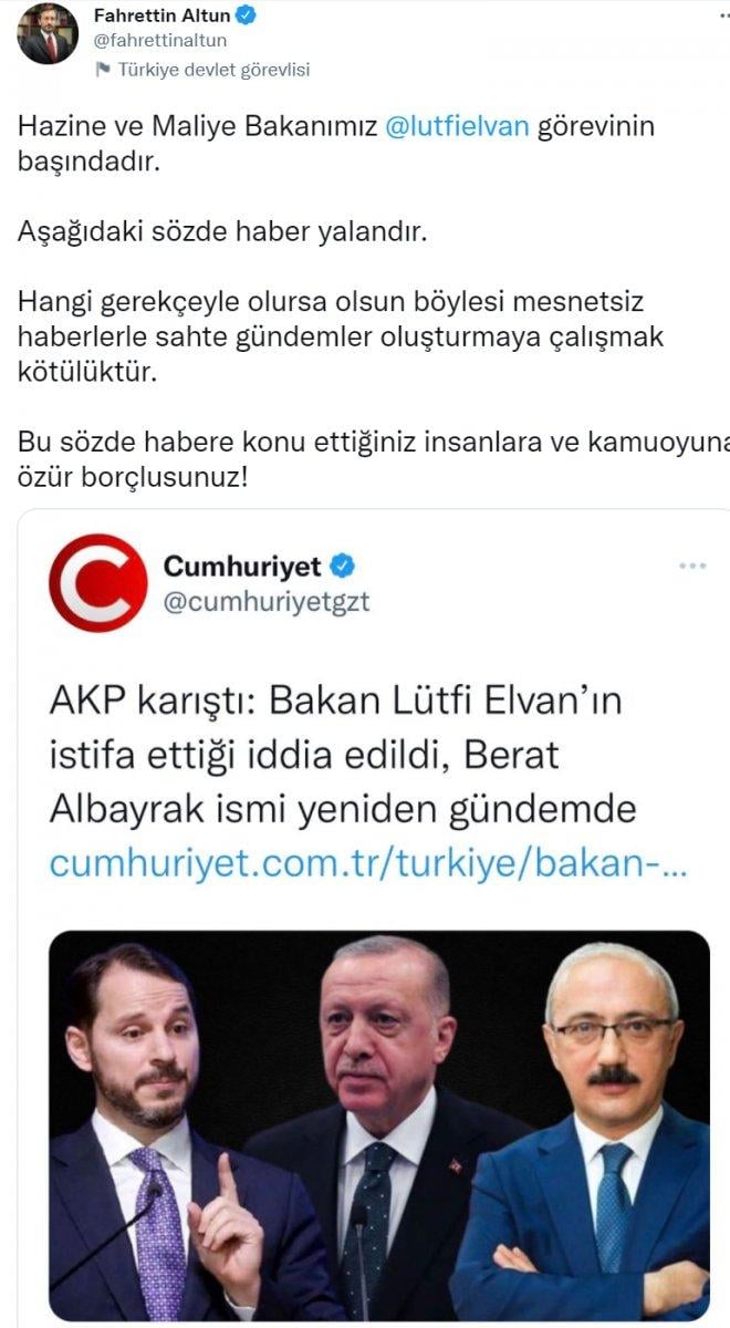 Lütfi Elvan istifasını verdi iddiası yalan çıktı