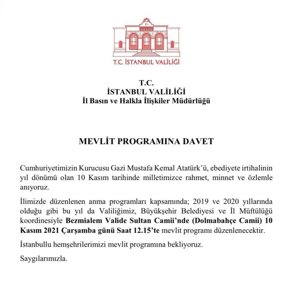 Tüm İstanbul davetli: Dolmabahçe Cami 10 Kasım mevliti saat kaçta?