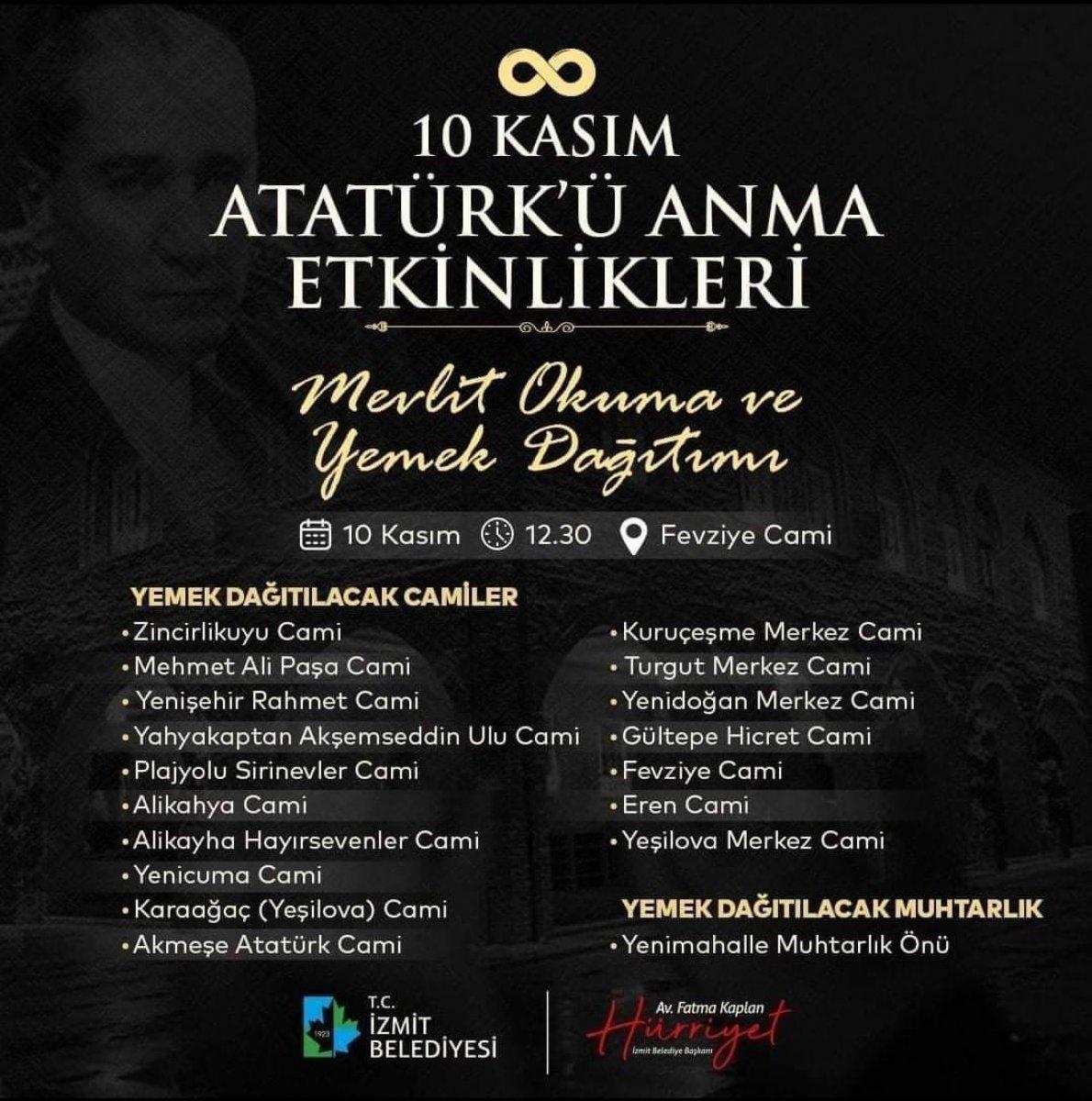 İzmit Belediyesi, Atatürk için bölgedeki camilerde mevlit okutacak