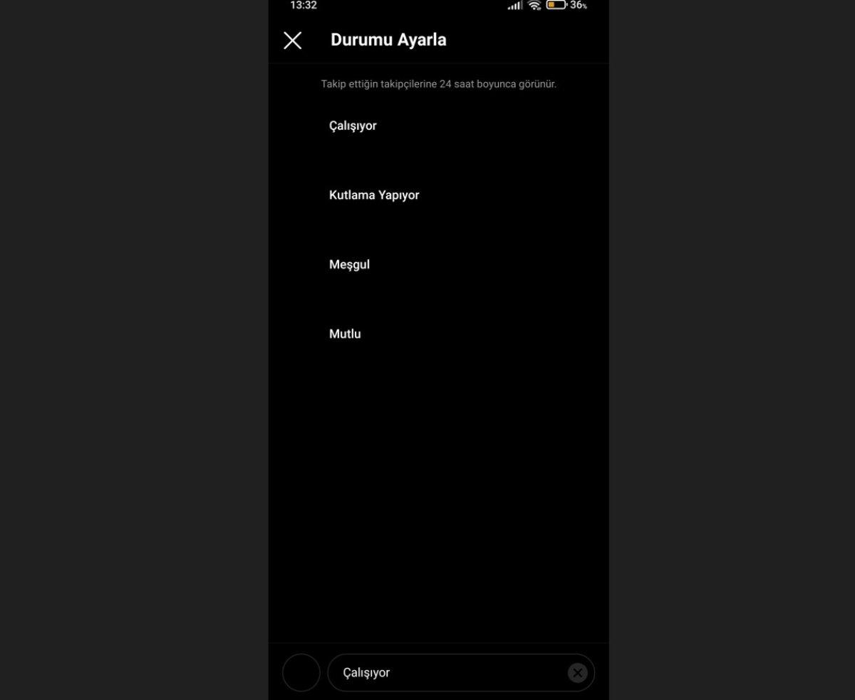 instagram durum ekle