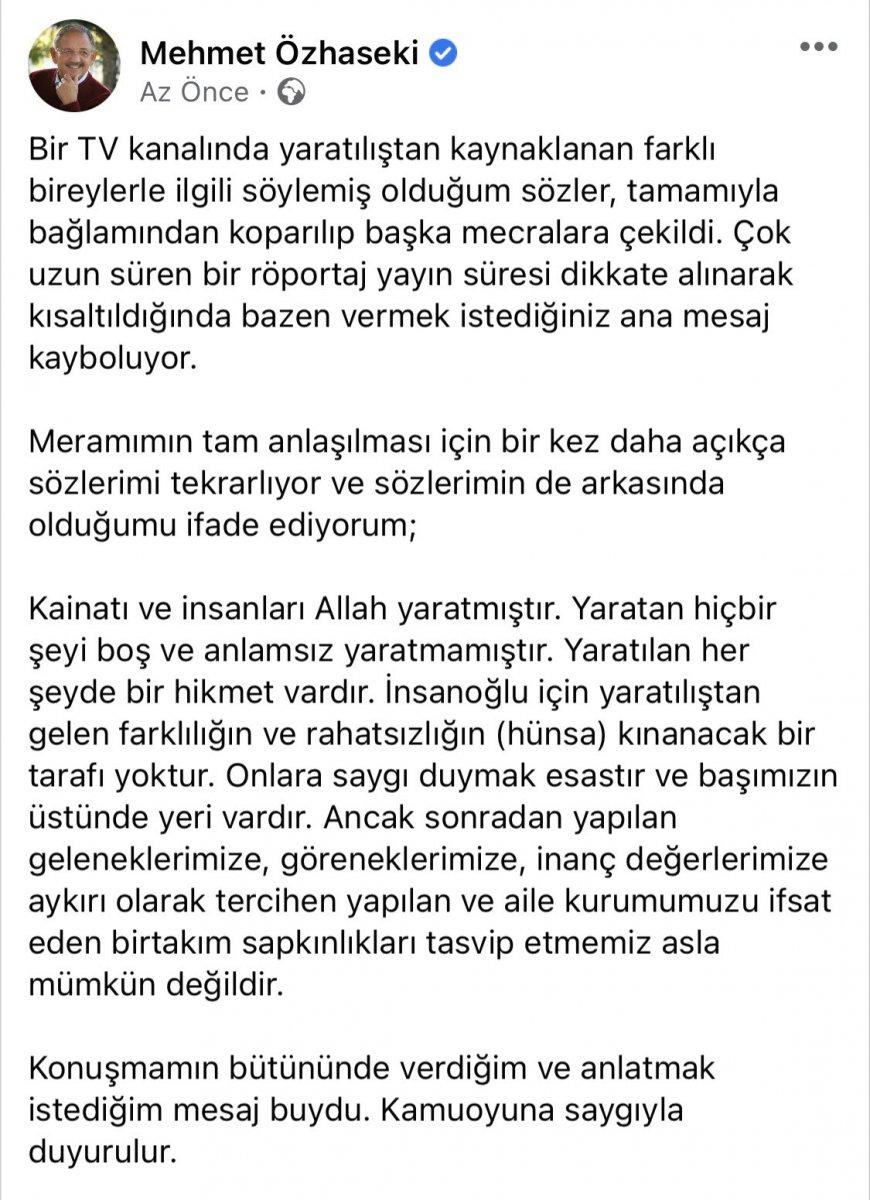 Mehmet Özhaseki'den LGBT açıklaması