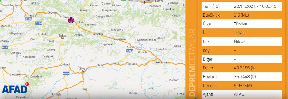 Tokat'ta 4 büyüklüğünde deprem meydana geldi
