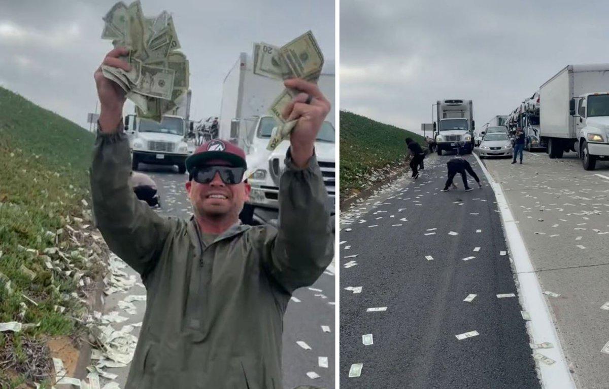 ABD'de zırhlı aracın kapısı açılınca paralar etrafa saçıldı