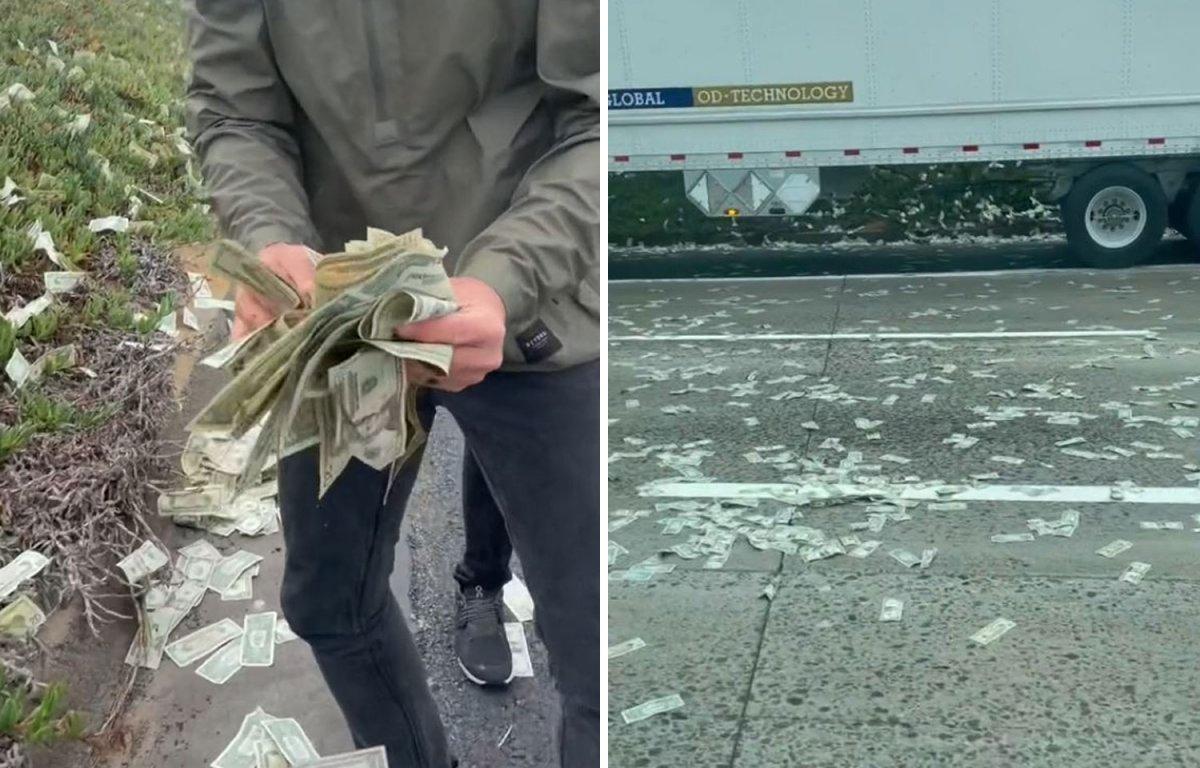 ABD'de zırhlı aracın kapısı açılınca paralar etrafa saçıldı