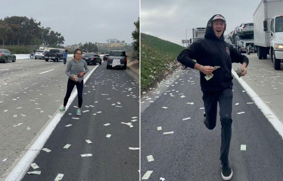 ABD'de zırhlı aracın kapısı açılınca paralar etrafa saçıldı