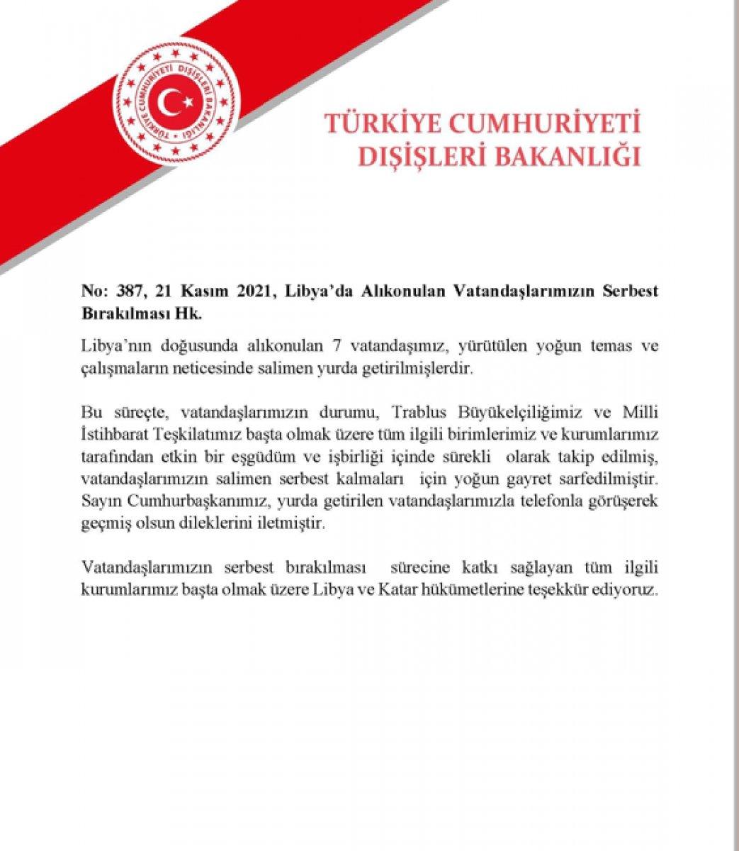 Libya'da alıkonulan 7 Türk vatandaşı yurda getirildi