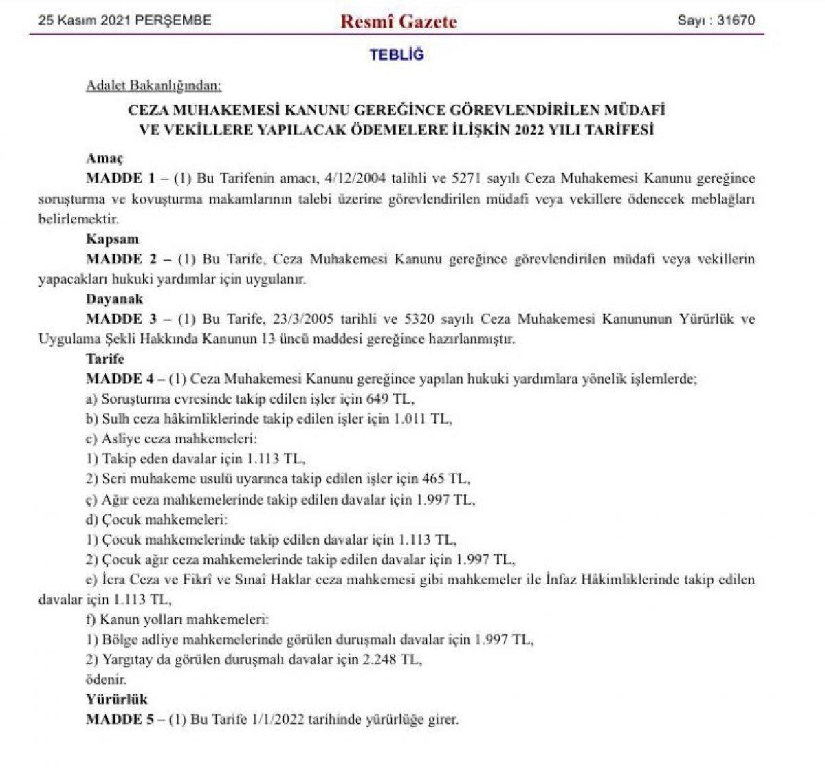 Avukat tarifelerine yüzde 30 zam yapıldı