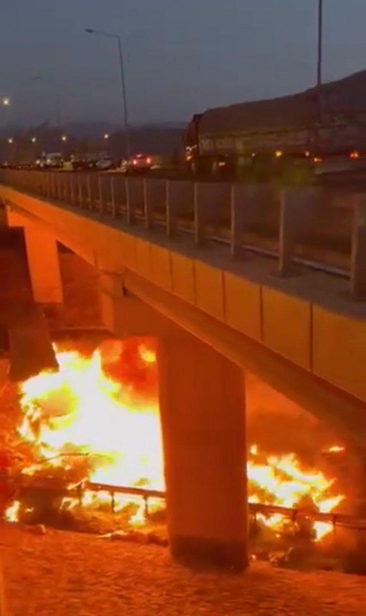 Niğde'de köprüden düşen tır cayır cayır yandı