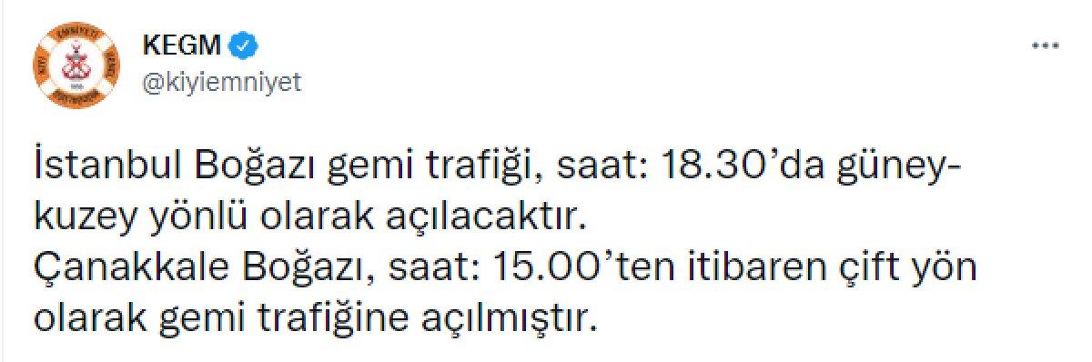 İstanbul Boğazı gemi trafiğine açıldı