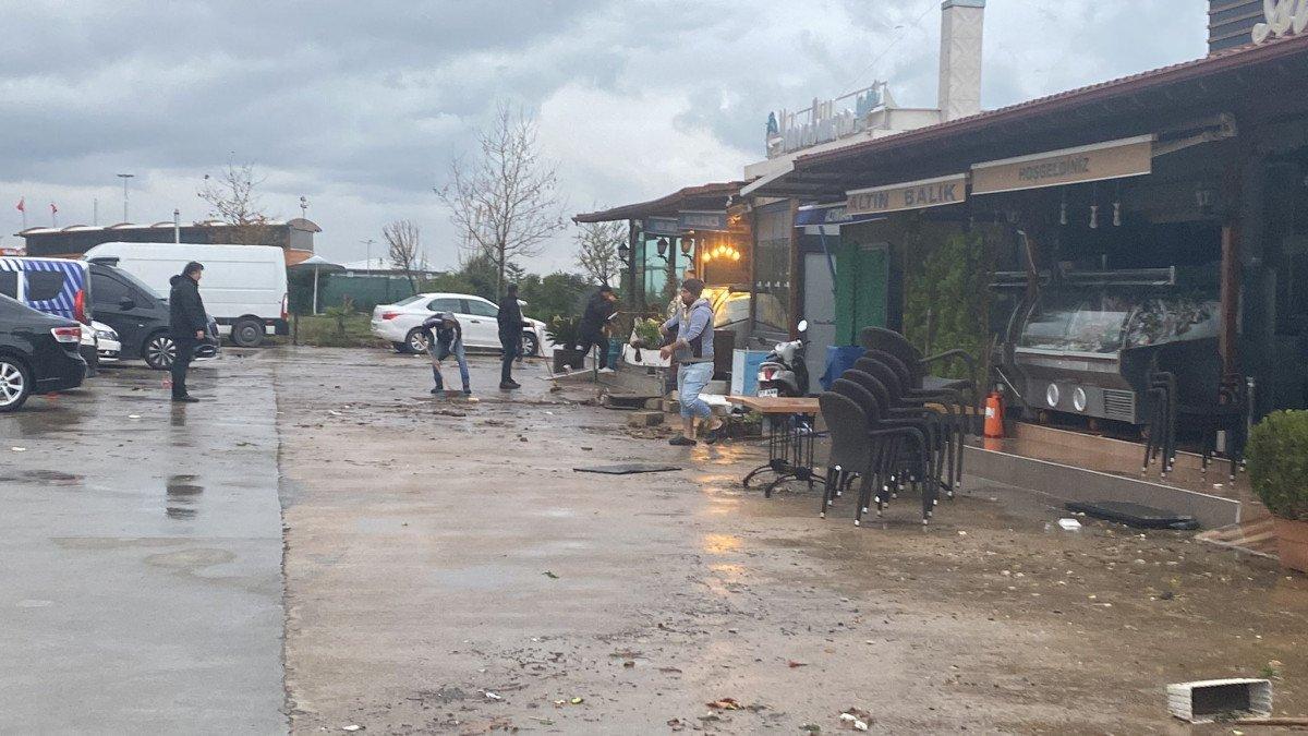 Yalova'da dev dalgalar sahile vurdu, kıyıda su samuru avlandı