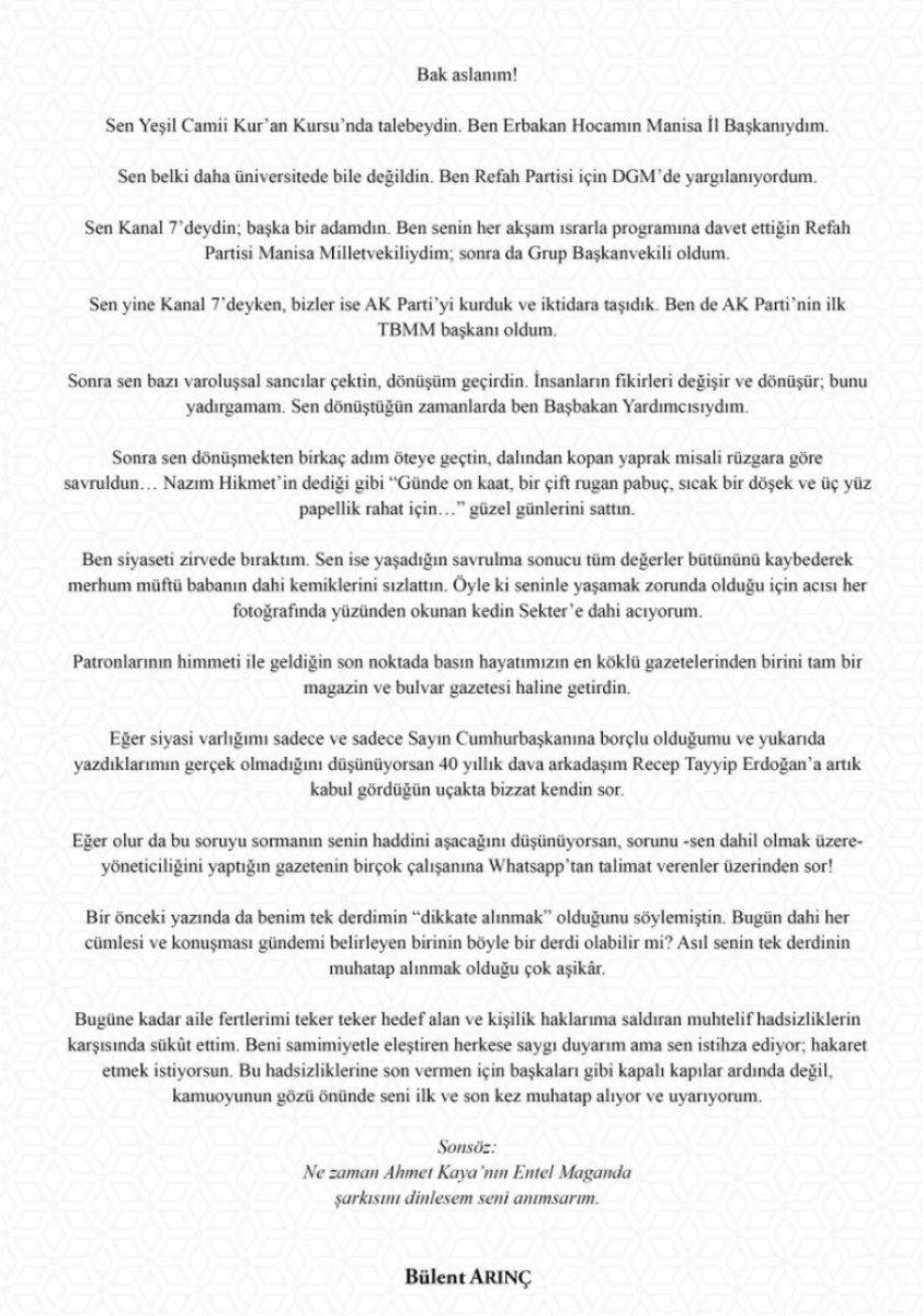 Bülent Arınç'tan Ahmet Hakan'ın yazısına cevap: Bak aslanım